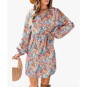 Boho Floral Embroidered Lace Trim Mini Dress